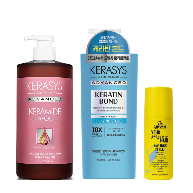 Keramide Damage Clinic Shampoo 1L + Keratin Bond Silky Moisture Mask 600ml + Grátis Dr. Pawpaw 7 in 1 150ml